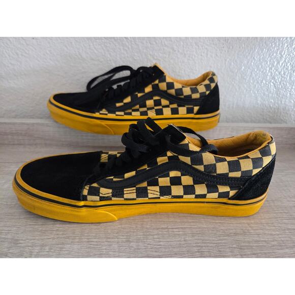 Vans Old Skool Shoes Mens 9.5 w11 Black Yellow Checkerboard Canvas Suede Sneaker - Picture 2 of 5